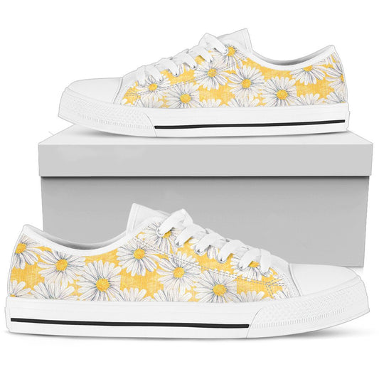 Daisy Yellow Watercolor Print Pattern Women Low Top Shoes