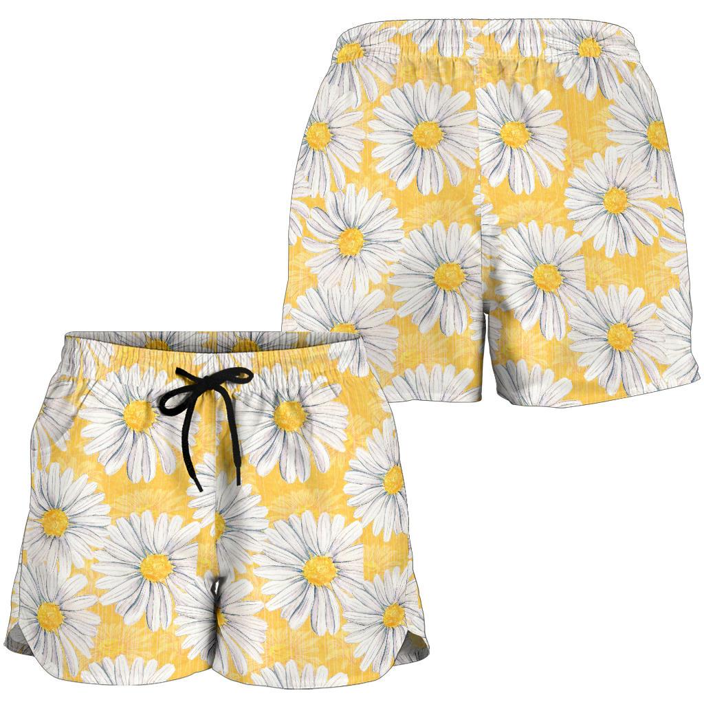 Daisy Yellow Watercolor Print Pattern Women Shorts-JTAMIGO.COM