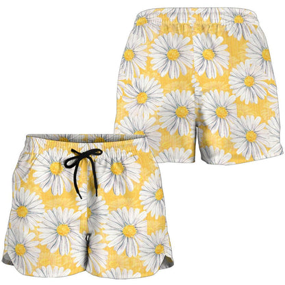 Daisy Yellow Watercolor Print Pattern Women Shorts-JTAMIGO.COM