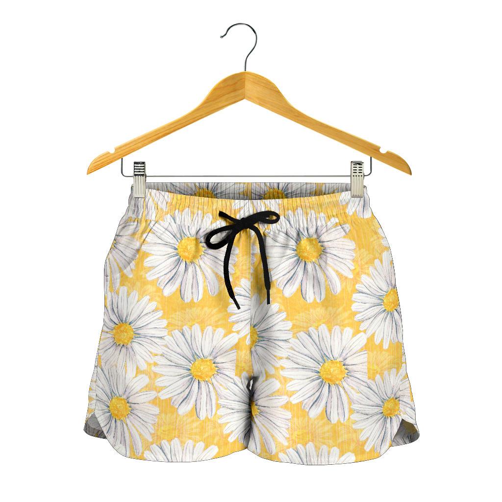 Daisy Yellow Watercolor Print Pattern Women Shorts-JTAMIGO.COM