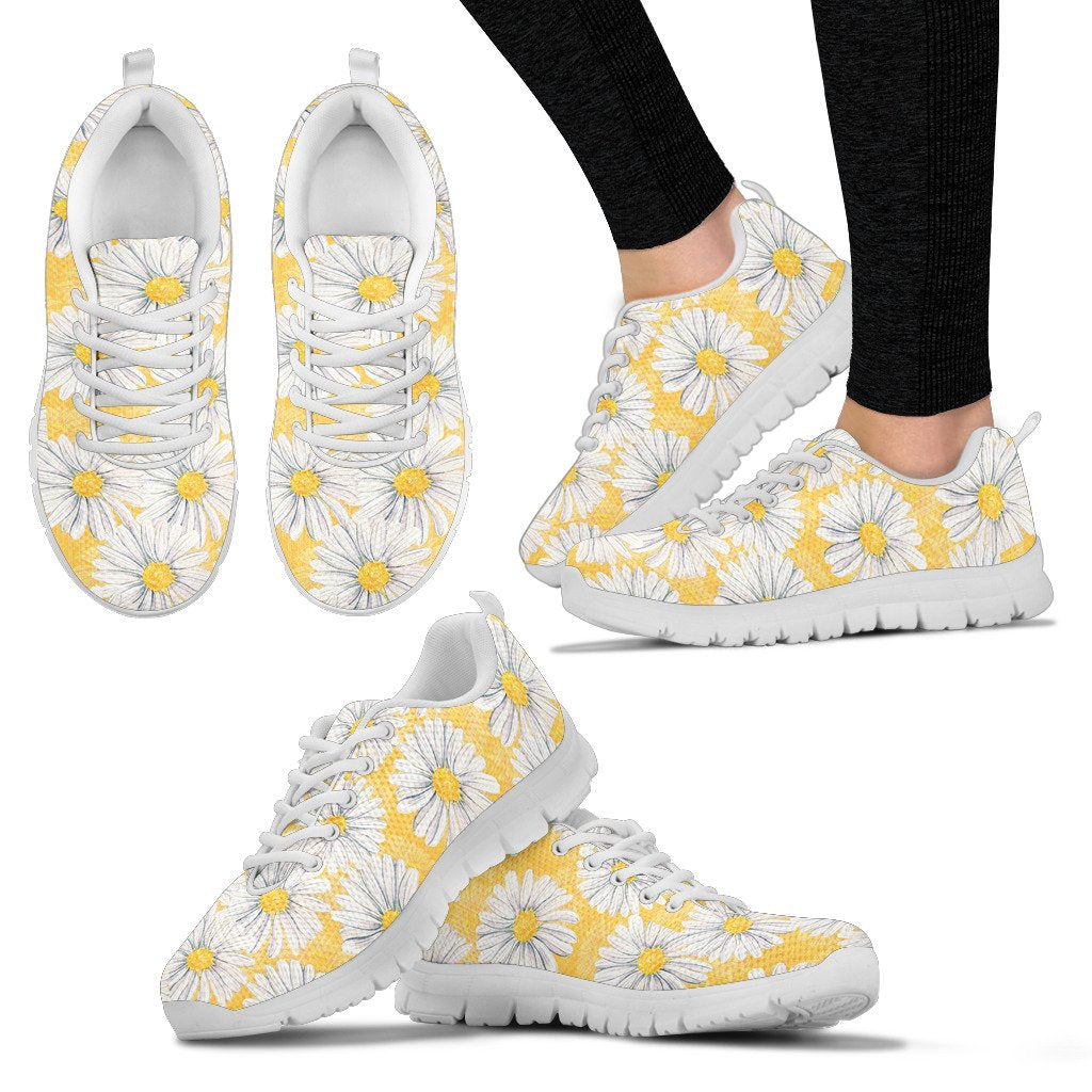 Daisy Yellow Watercolor Print Pattern Women Sneakers Shoes