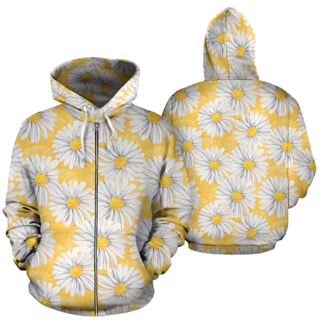 Daisy Yellow Watercolor Print Pattern Zip Up Hoodie