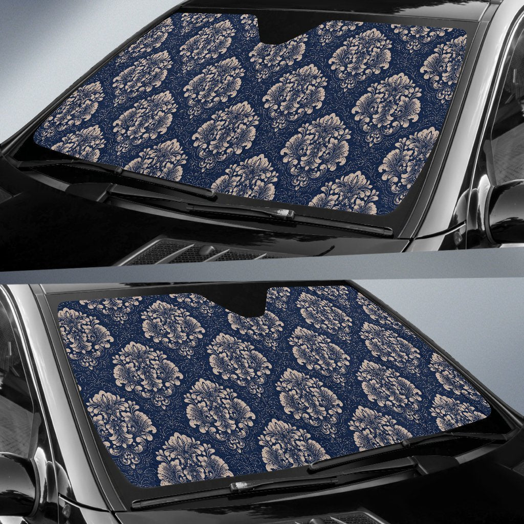 Damask Blue Luxury Print Pattern Car Sun Shade For Windshield