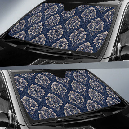 Damask Blue Luxury Print Pattern Car Sun Shade For Windshield