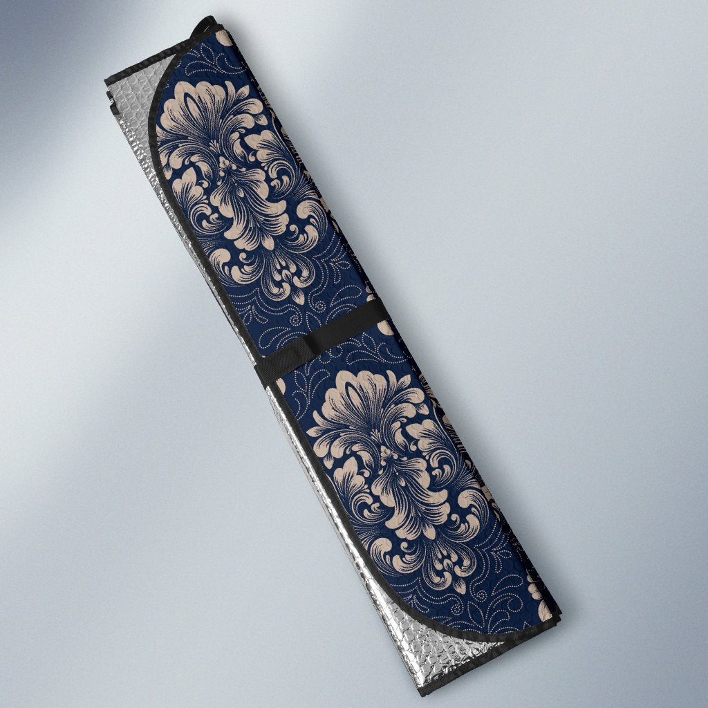 Damask Blue Luxury Print Pattern Car Sun Shade For Windshield