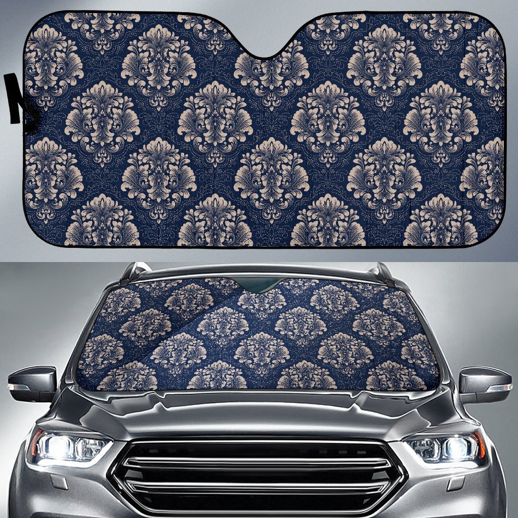 Damask Blue Luxury Print Pattern Car Sun Shade For Windshield