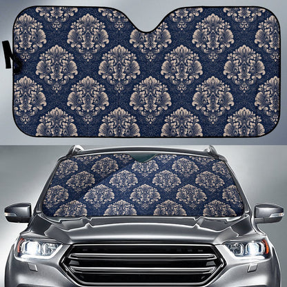 Damask Blue Luxury Print Pattern Car Sun Shade For Windshield