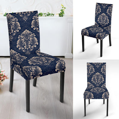 Damask Blue Luxury Print Pattern Dinning Chair Slipper-JTAMIGO.COM