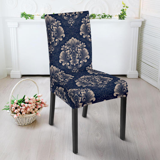 Damask Blue Luxury Print Pattern Dinning Chair Slipper-JTAMIGO.COM