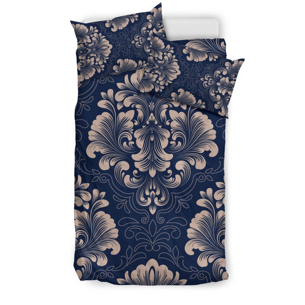 Damask Blue Luxury Print Pattern Duvet Cover Bedding Set