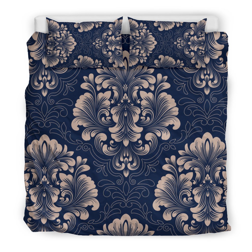 Damask Blue Luxury Print Pattern Duvet Cover Bedding Set