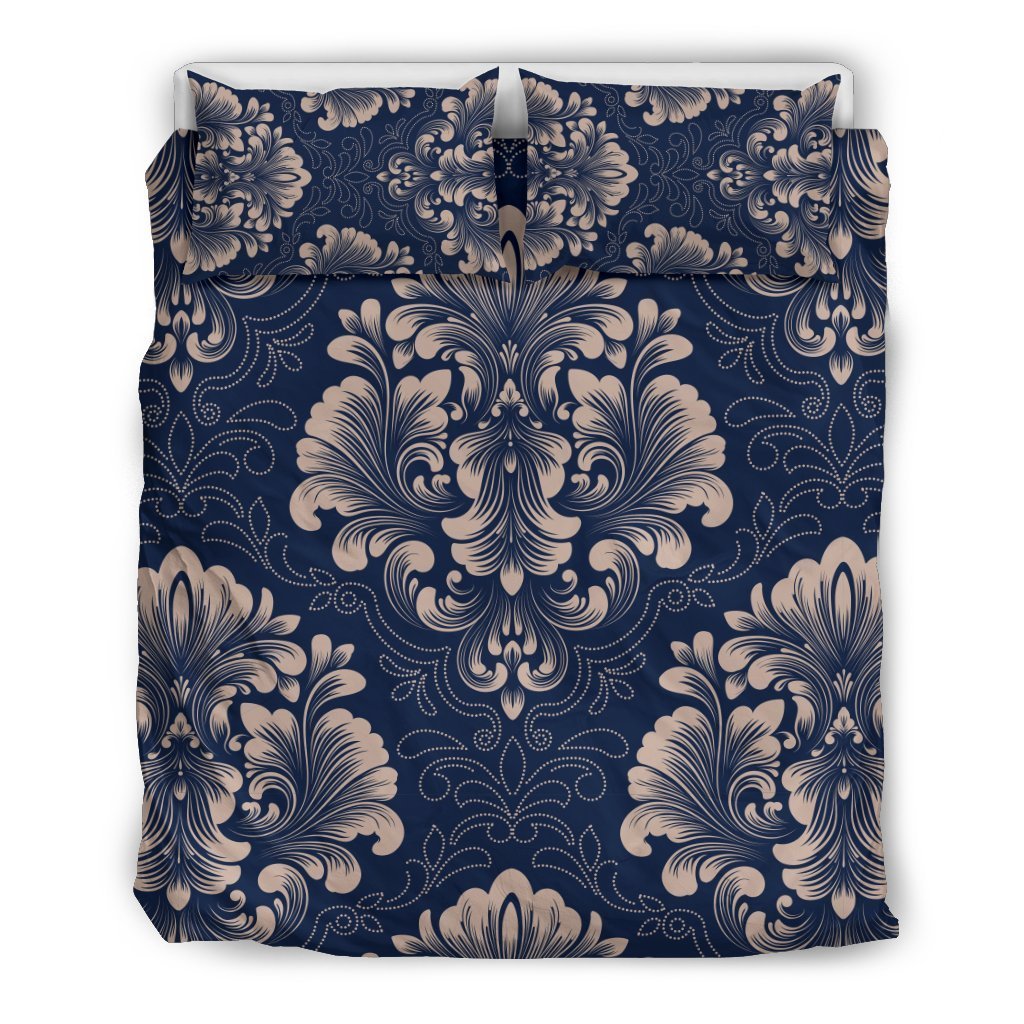 Damask Blue Luxury Print Pattern Duvet Cover Bedding Set