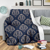 Damask Blue Luxury Print Pattern Fleece Blanket