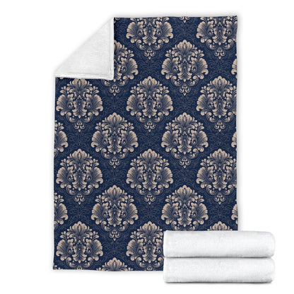 Damask Blue Luxury Print Pattern Fleece Blanket