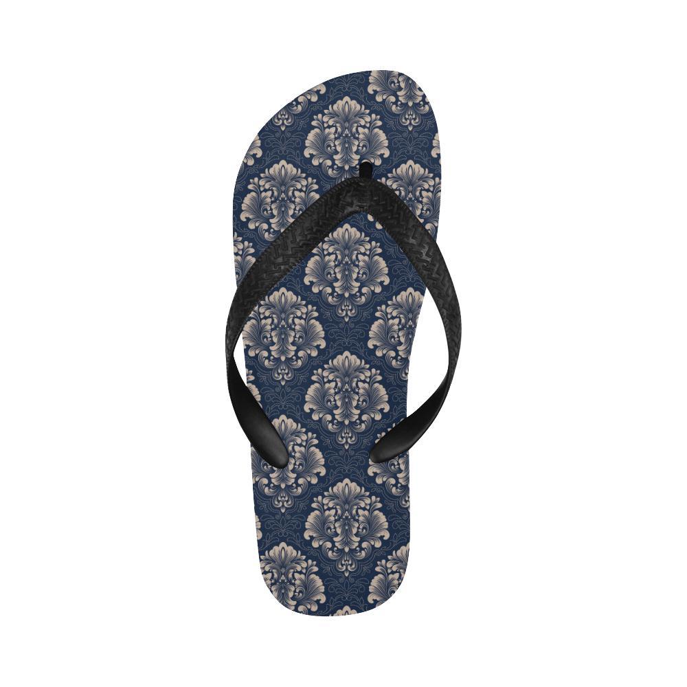 Damask Blue Luxury Print Pattern Flip Flops-JTAMIGO.COM