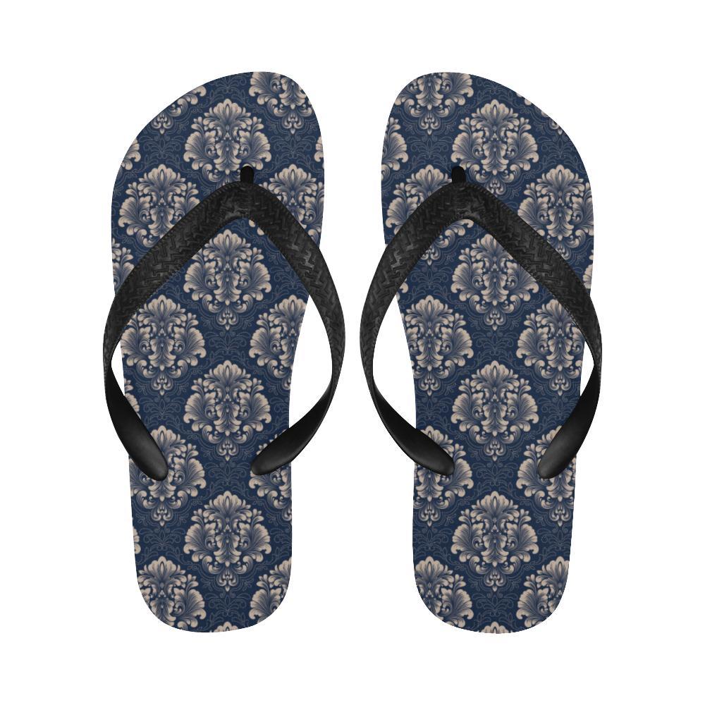 Damask Blue Luxury Print Pattern Flip Flops-JTAMIGO.COM