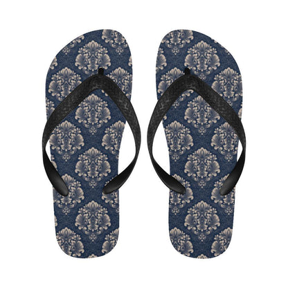 Damask Blue Luxury Print Pattern Flip Flops-JTAMIGO.COM