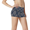 Damask Blue Luxury Print Pattern High Waisted Spandex Shorts-JTAMIGO.COM