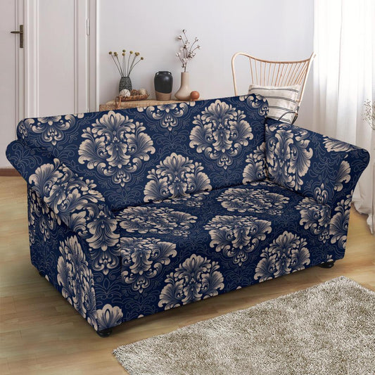 Damask Blue Luxury Print Pattern Loveseat Slipcover-JTAMIGO.COM