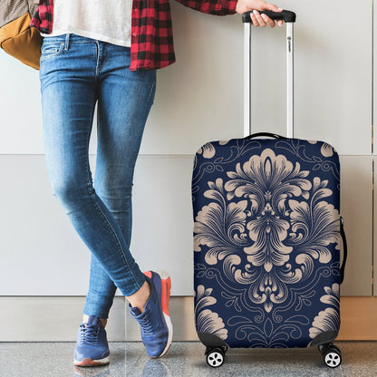 Damask Blue Luxury Print Pattern Luggage Cover Protector
