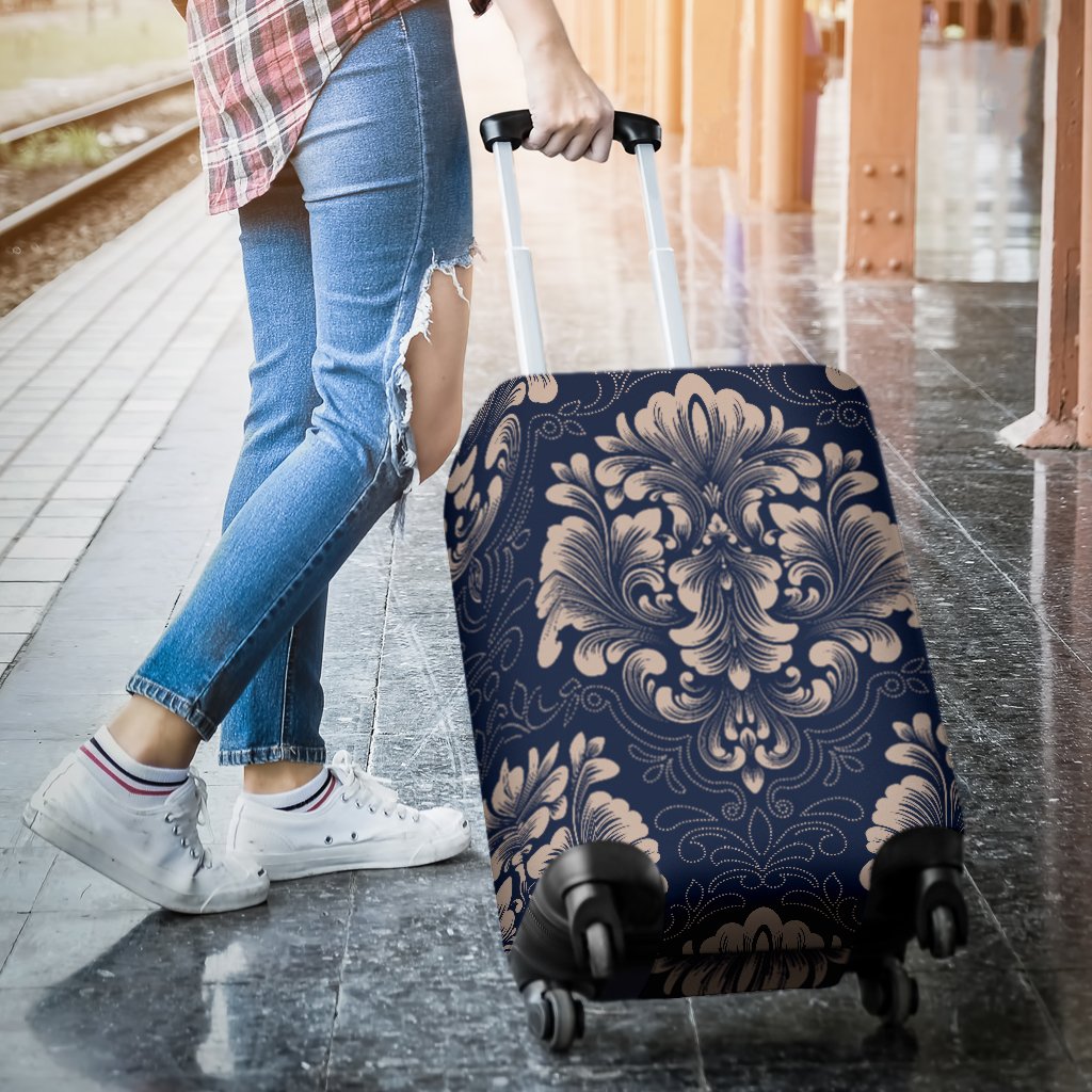 Damask Blue Luxury Print Pattern Luggage Cover Protector