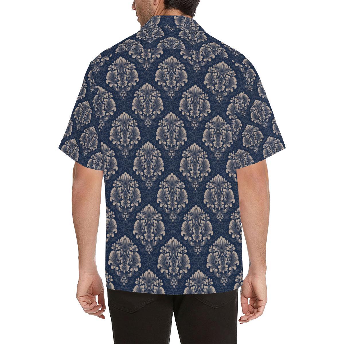Damask Blue Luxury Print Pattern Men Aloha Hawaiian Shirt
