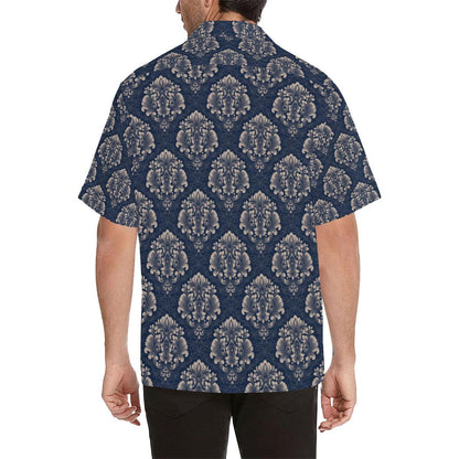 Damask Blue Luxury Print Pattern Men Aloha Hawaiian Shirt