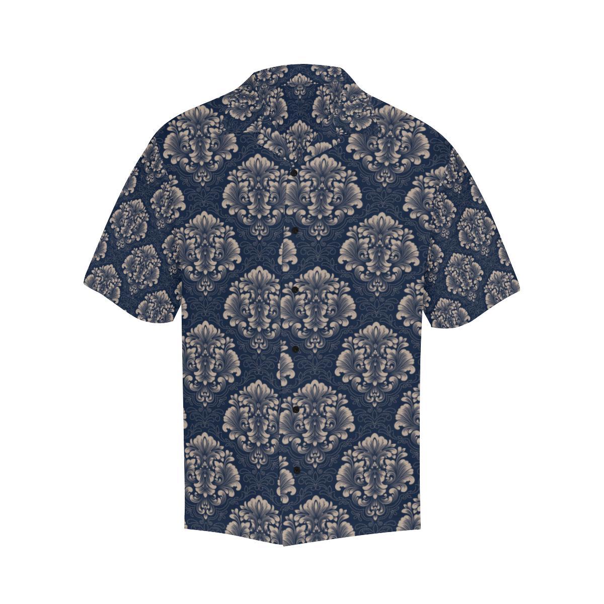 Damask Blue Luxury Print Pattern Men Aloha Hawaiian Shirt
