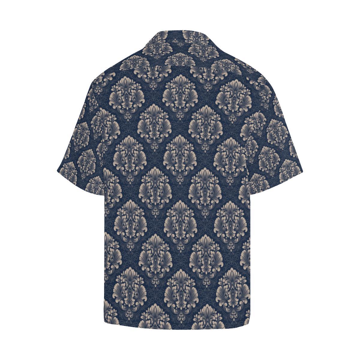Damask Blue Luxury Print Pattern Men Aloha Hawaiian Shirt