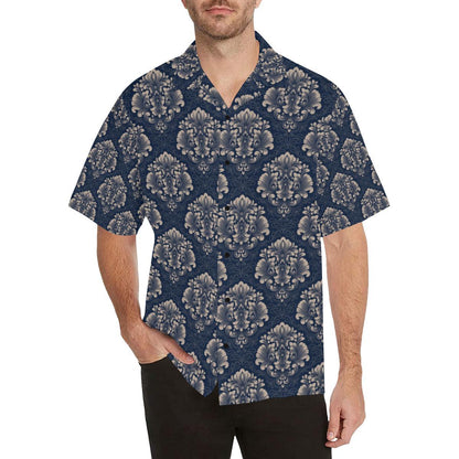 Damask Blue Luxury Print Pattern Men Aloha Hawaiian Shirt