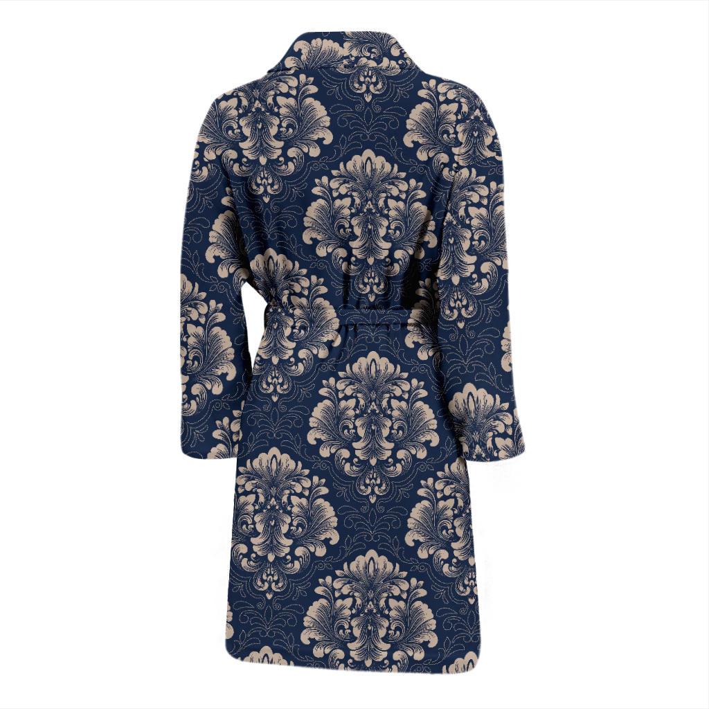 Damask Blue Luxury Print Pattern Men Bath Robe-JTAMIGO.COM