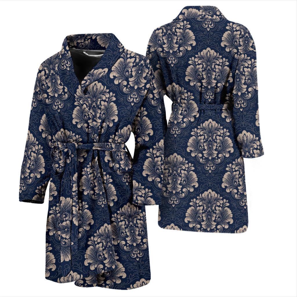 Damask Blue Luxury Print Pattern Men Bath Robe-JTAMIGO.COM
