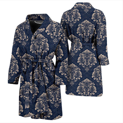 Damask Blue Luxury Print Pattern Men Bath Robe-JTAMIGO.COM