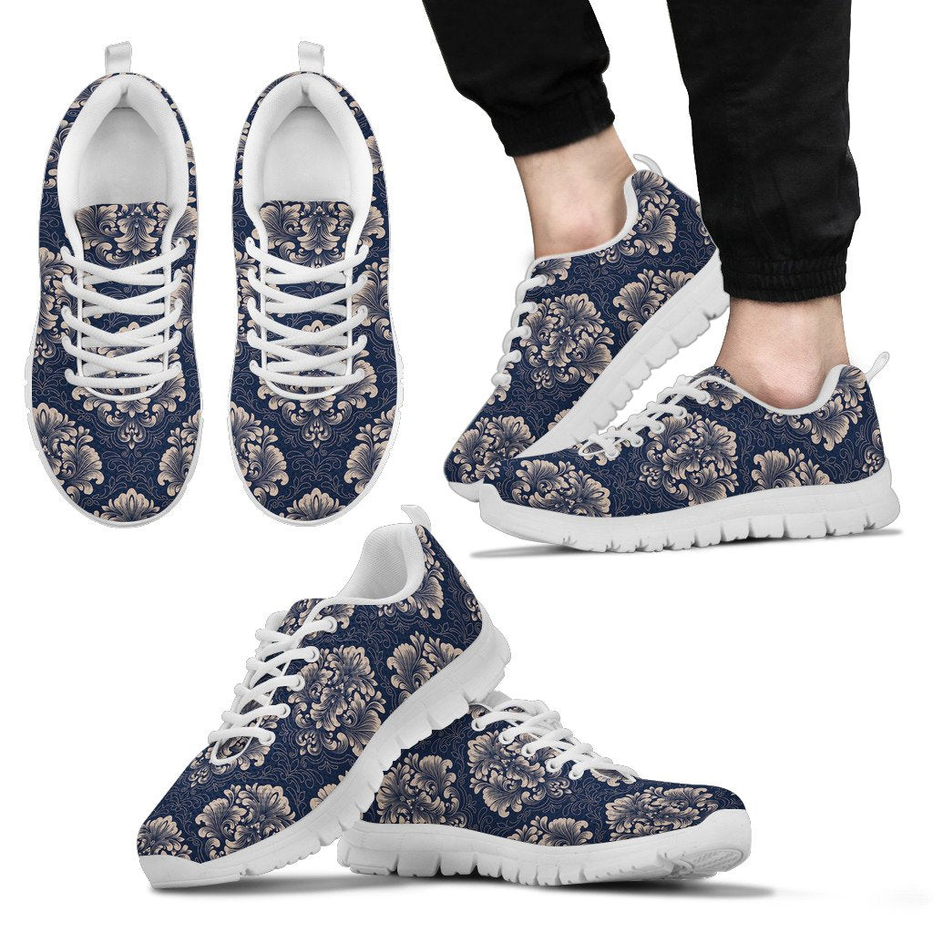 Damask Blue Luxury Print Pattern Men Sneakers Shoes