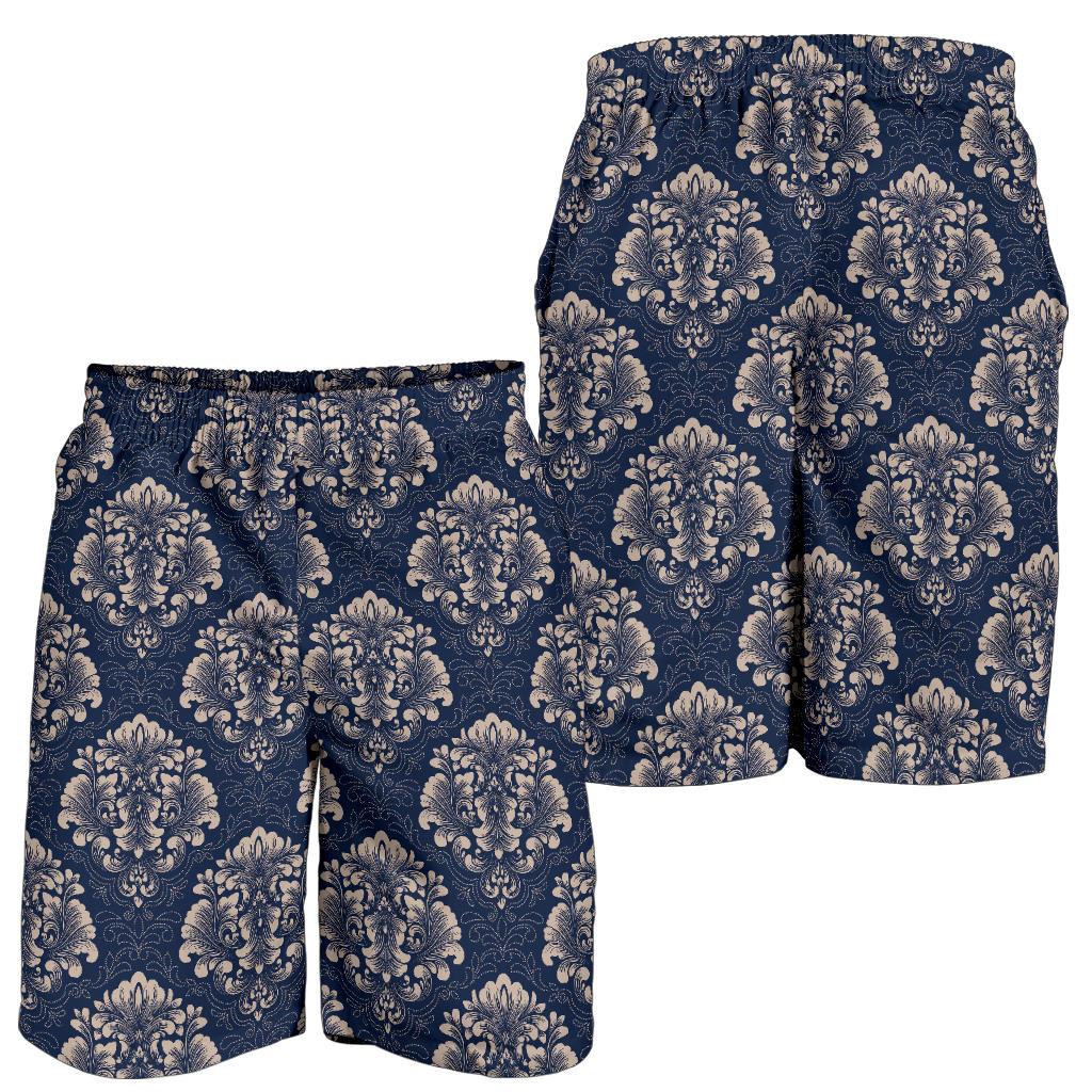 Damask Blue Luxury Print Pattern Mens Shorts-JTAMIGO.COM