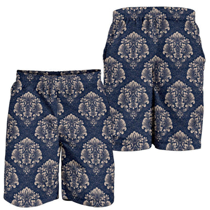 Damask Blue Luxury Print Pattern Mens Shorts-JTAMIGO.COM