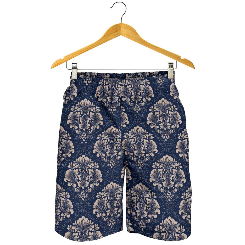 Damask Blue Luxury Print Pattern Mens Shorts-JTAMIGO.COM