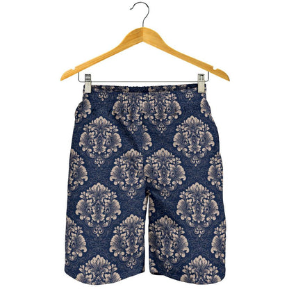 Damask Blue Luxury Print Pattern Mens Shorts-JTAMIGO.COM