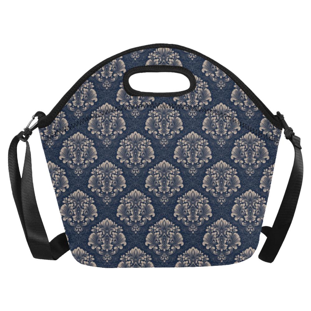 Damask Blue Luxury Print Pattern Neoprene Lunch Bag (Model 1669)(Large)-JTAMIGO.COM