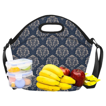 Damask Blue Luxury Print Pattern Neoprene Lunch Bag (Model 1669)(Large)-JTAMIGO.COM