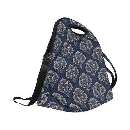 Damask Blue Luxury Print Pattern Neoprene Lunch Bag (Model 1669)(Large)-JTAMIGO.COM