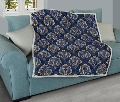 Damask Blue Luxury Print Pattern Premium Quilt-JTAMIGO.COM