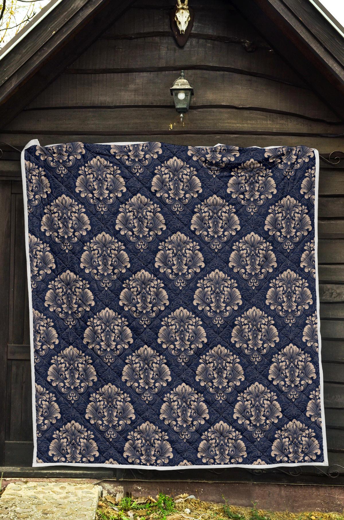 Damask Blue Luxury Print Pattern Premium Quilt-JTAMIGO.COM