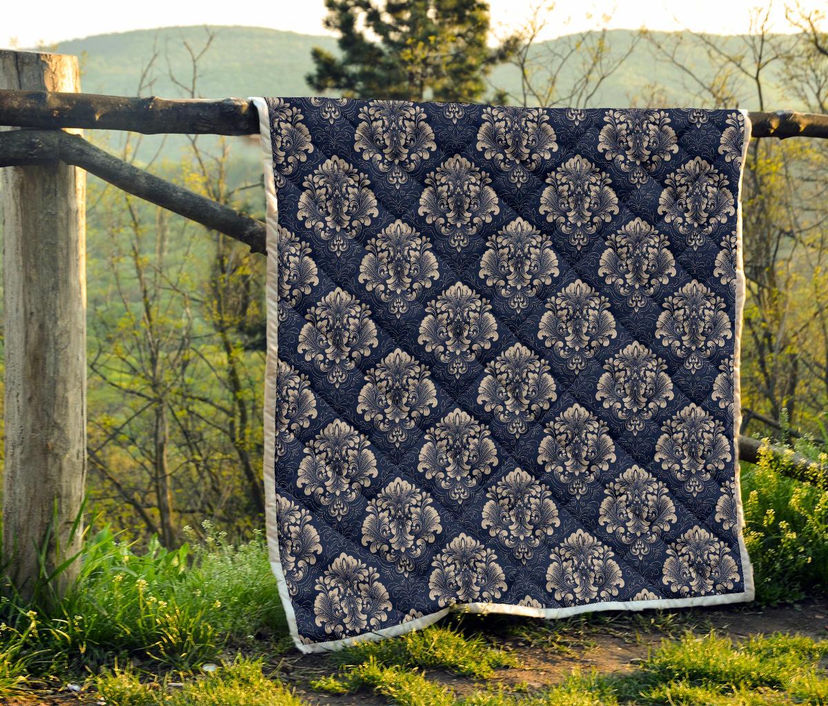 Damask Blue Luxury Print Pattern Premium Quilt-JTAMIGO.COM