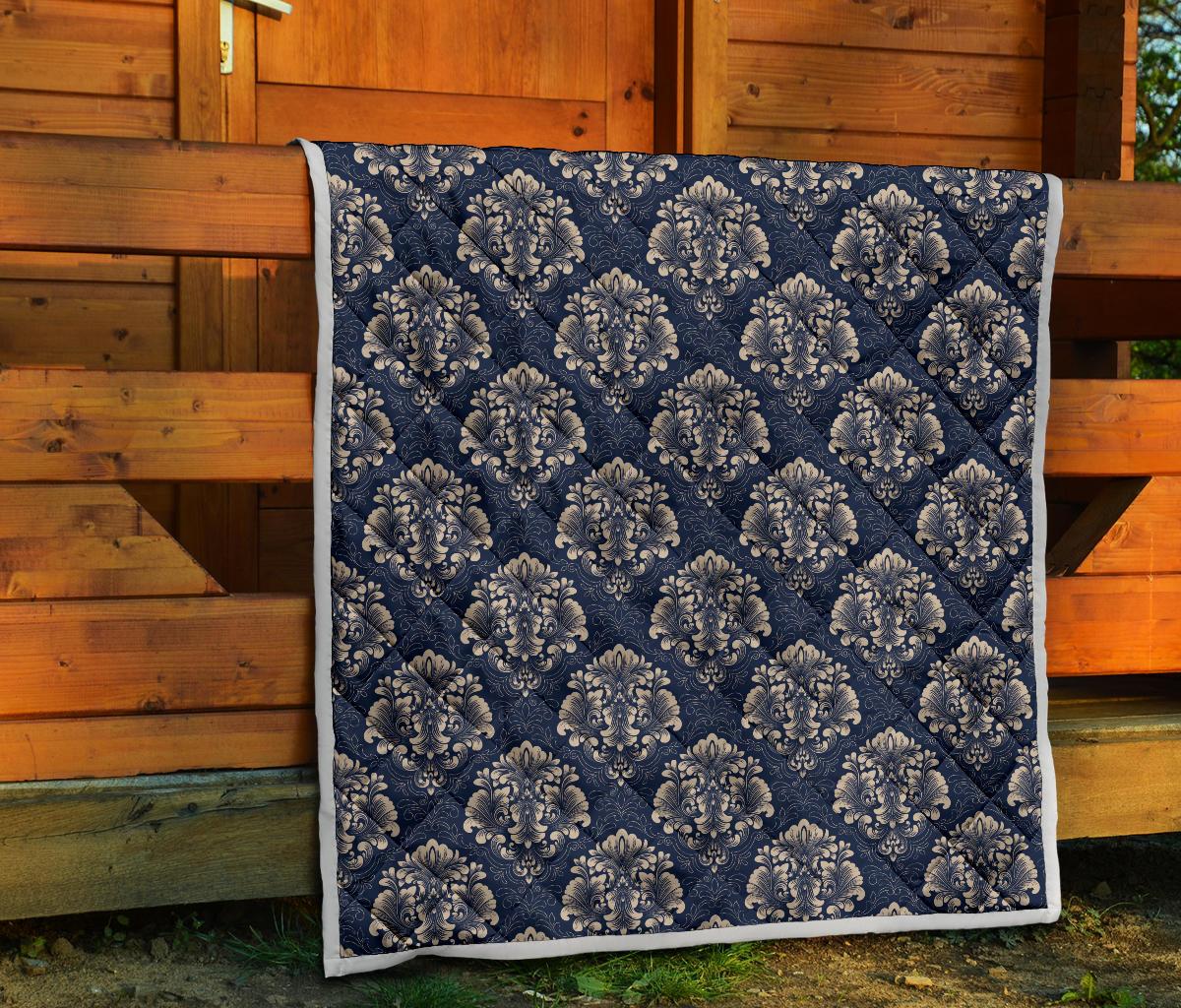 Damask Blue Luxury Print Pattern Premium Quilt-JTAMIGO.COM