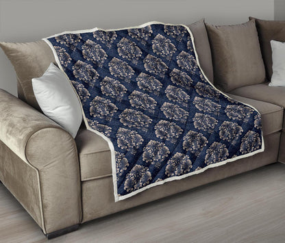 Damask Blue Luxury Print Pattern Premium Quilt-JTAMIGO.COM