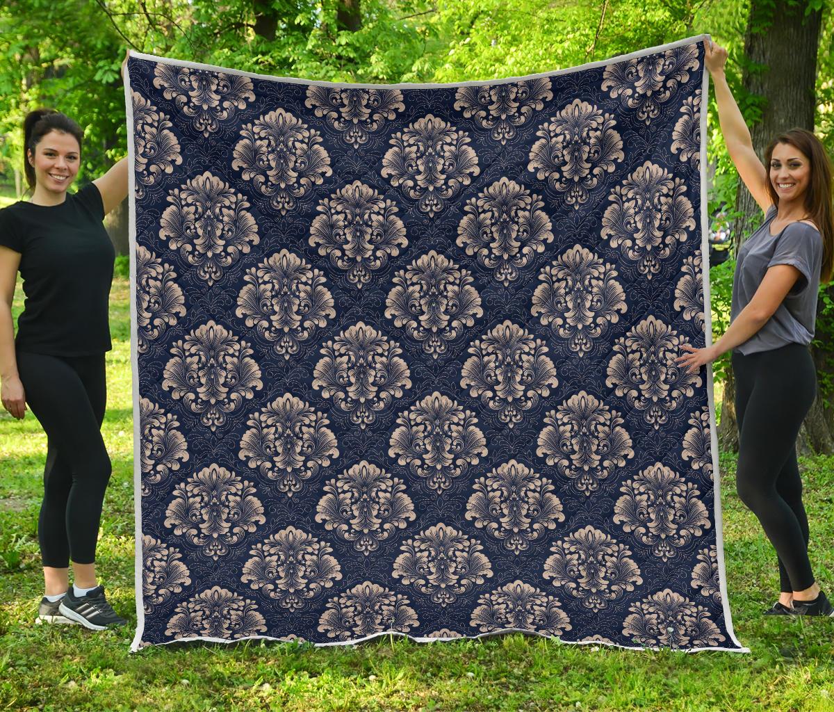 Damask Blue Luxury Print Pattern Premium Quilt-JTAMIGO.COM