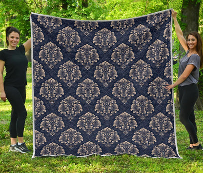 Damask Blue Luxury Print Pattern Premium Quilt-JTAMIGO.COM