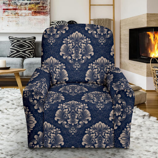 Damask Blue Luxury Print Pattern Single Sofa Slipcover -JTAMIGO.COM