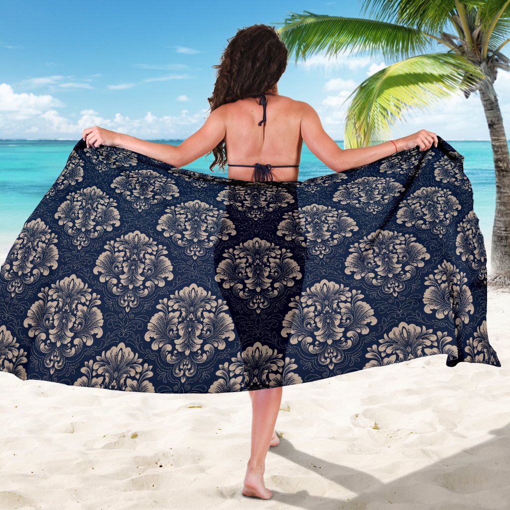 Damask Blue Luxury Print Pattern Sarong Pareo Wrap